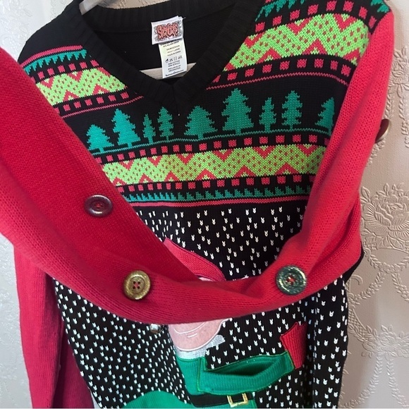 Spencera Christmas Sweater L Large Elf with drink holder in front bells buttons - Picture 4 of 6